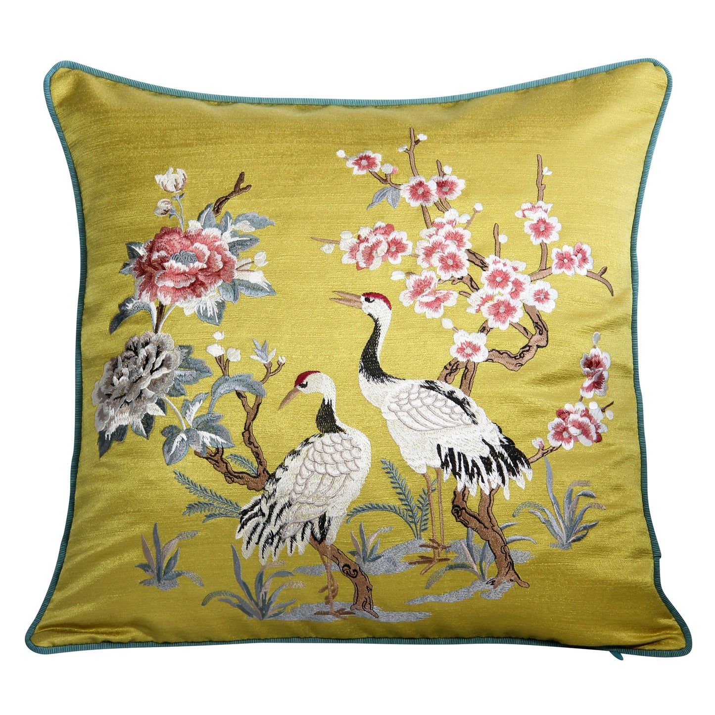 Embroidered Bird Art Throw Pillow Cover