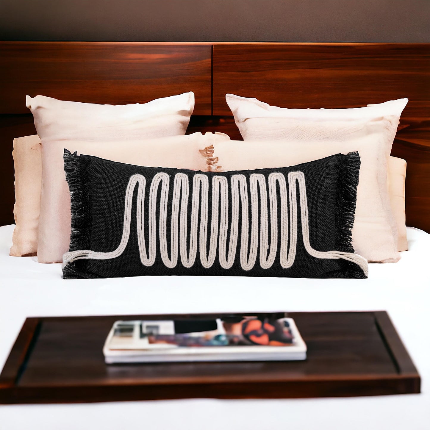 Black Long Lumbar Pillow Cover