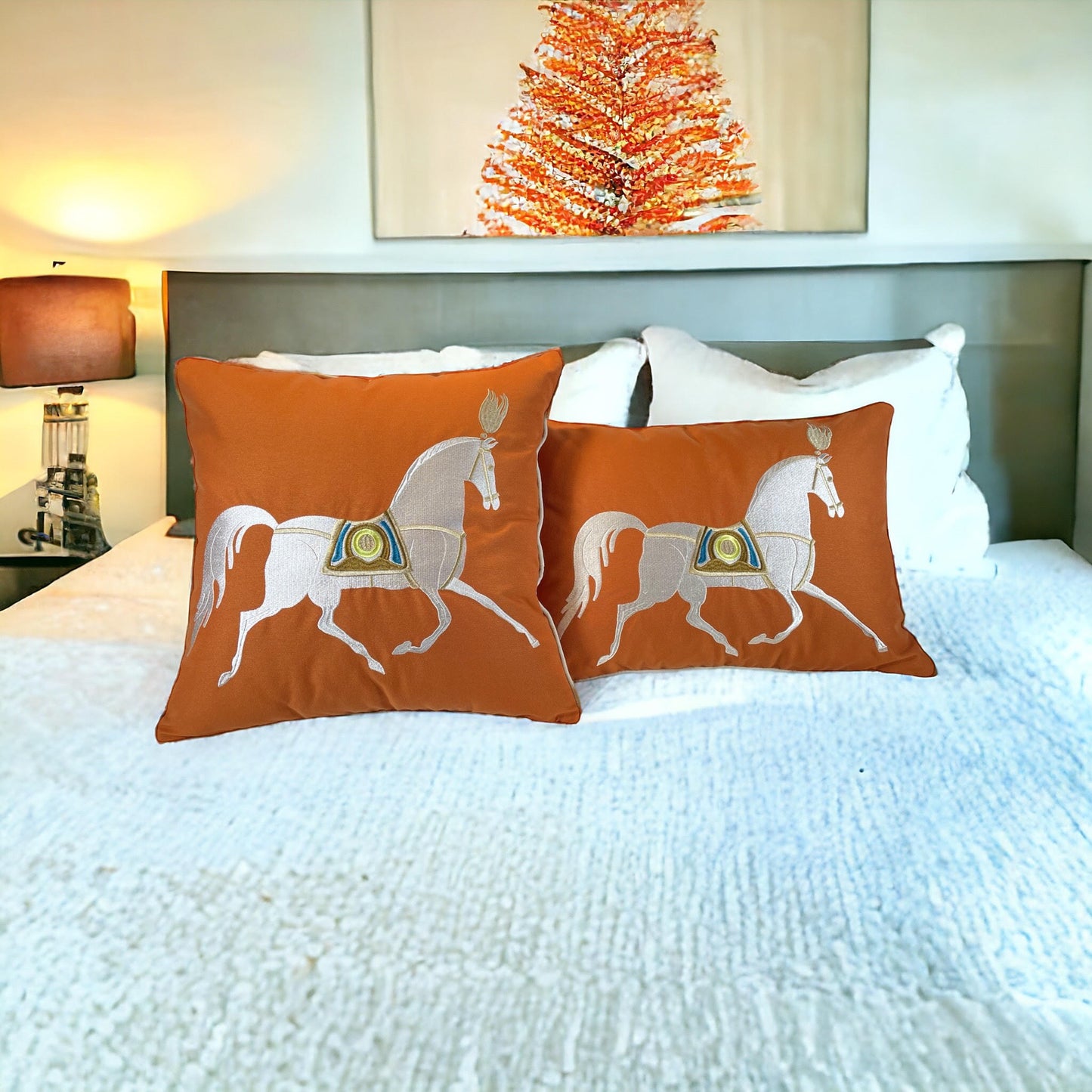 Embroidered Horse Pillow Cover