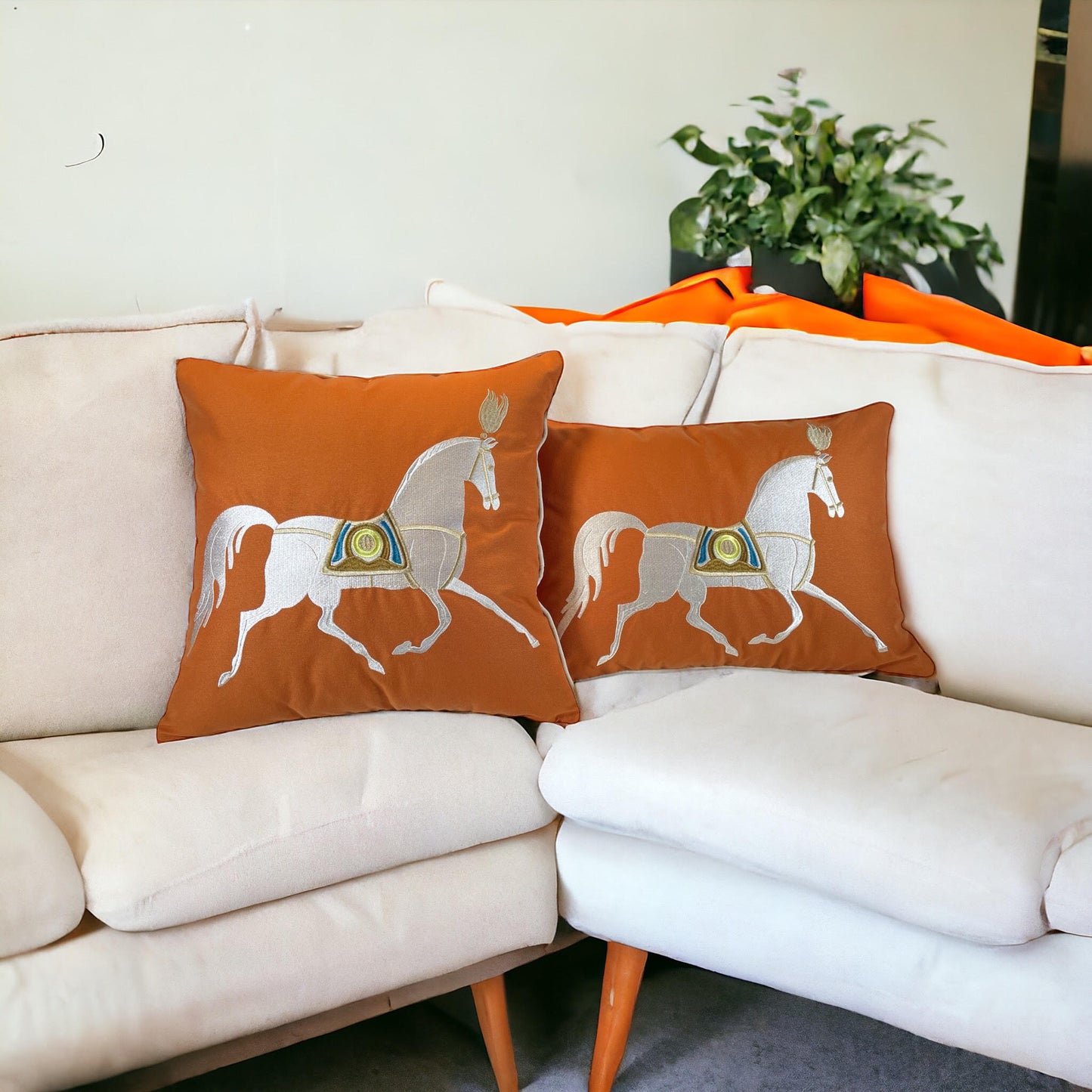 Embroidered Horse Pillow Cover