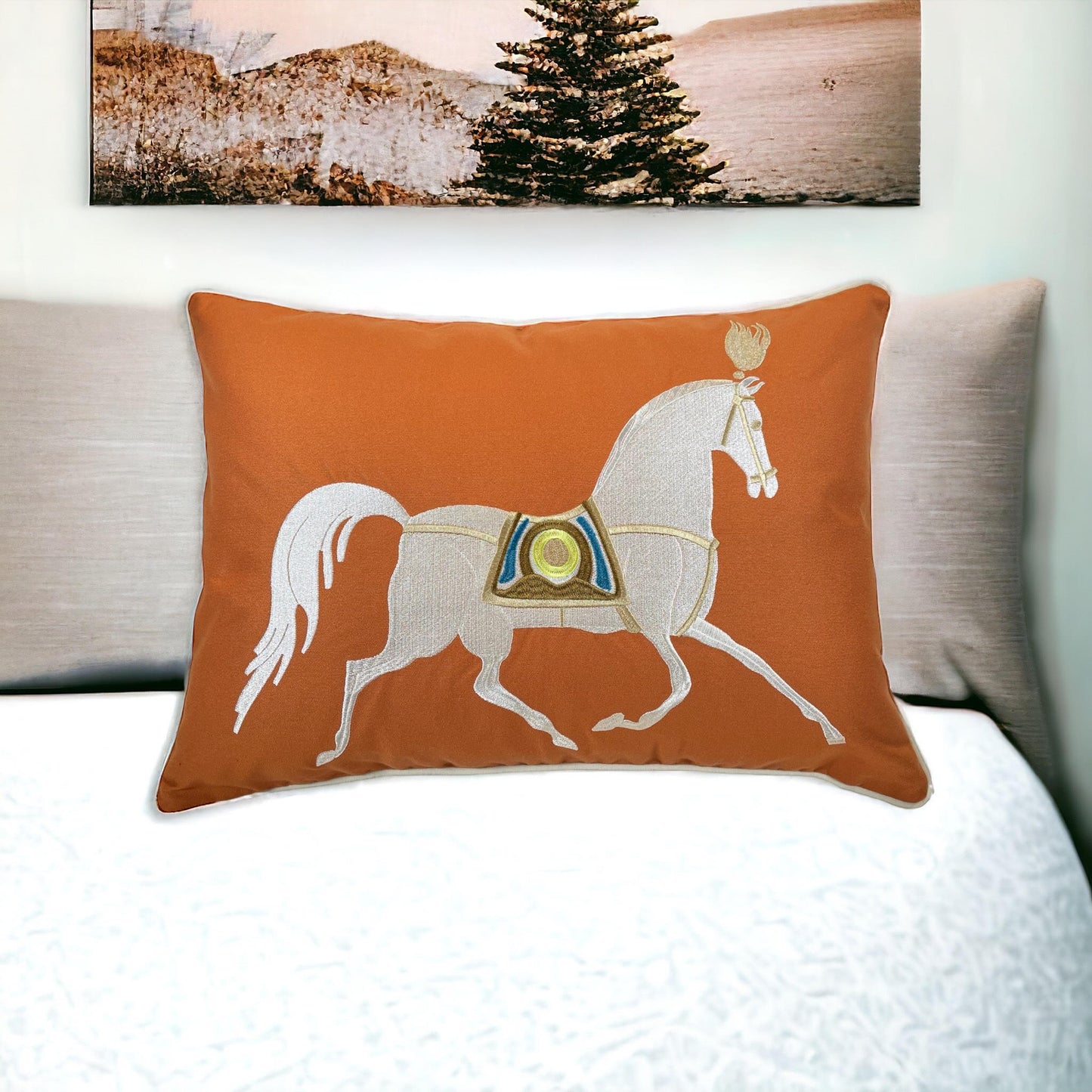 Embroidered Horse Pillow Cover