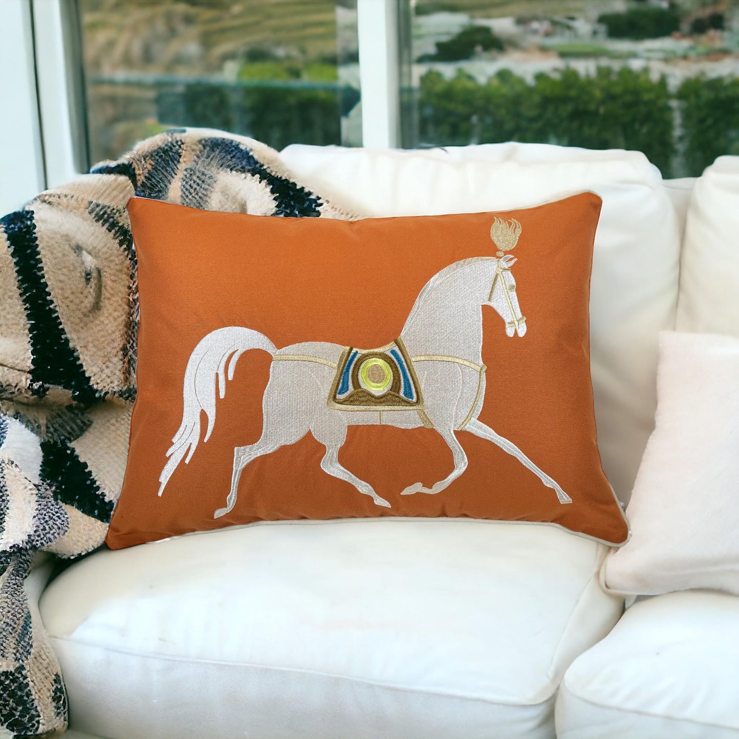 Embroidered Horse Pillow Cover