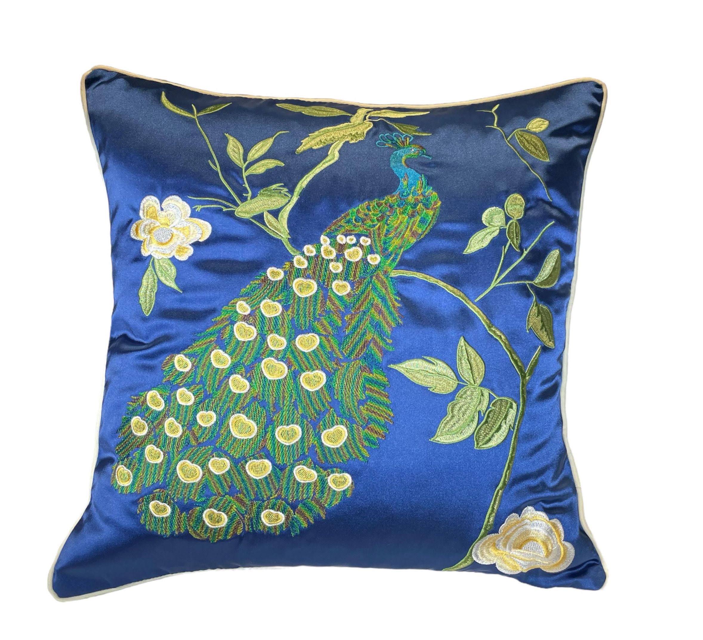 Embroidered Peacock Pillow Cover MoonFairyCo