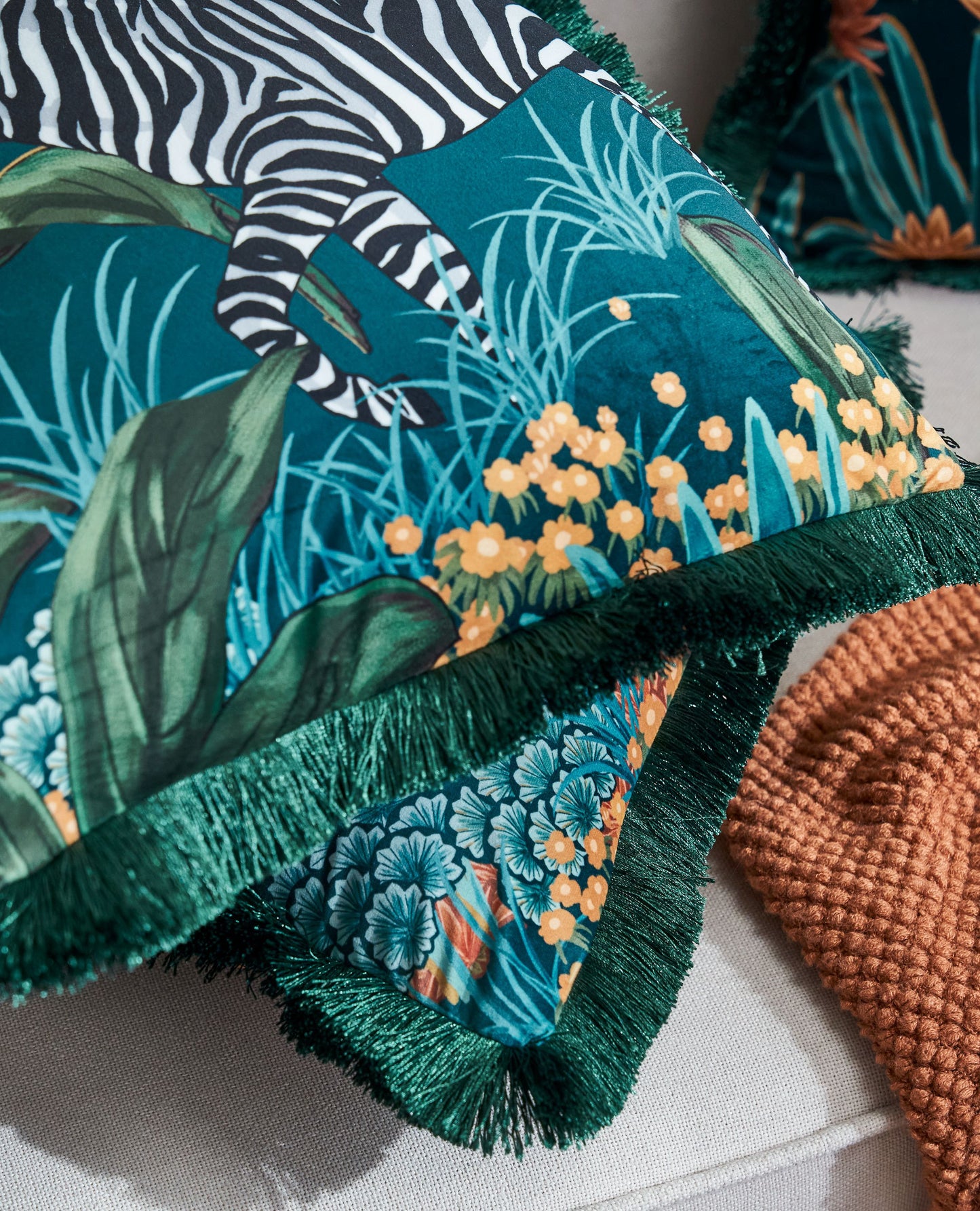 Tassels Zebra Reversible Pillow Cover