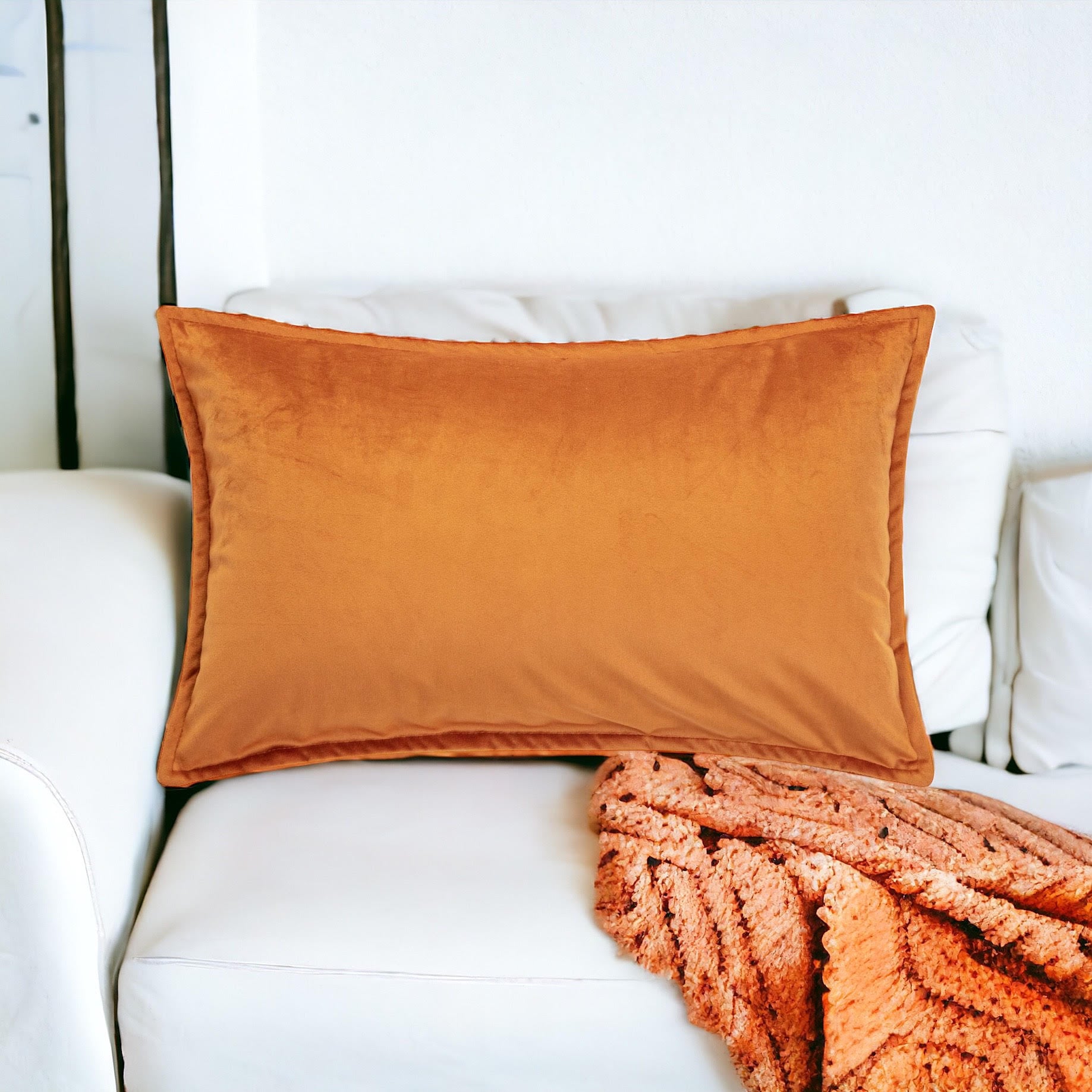 Orange Lumbar Velvet Pillow Covers