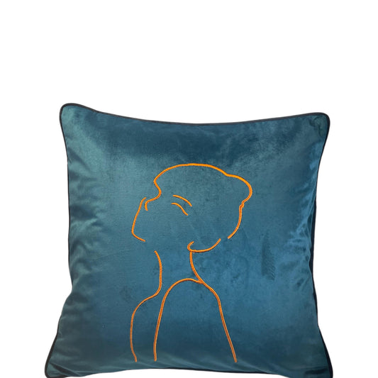 Velvet Embroidered Girl Throw Pillow Cover