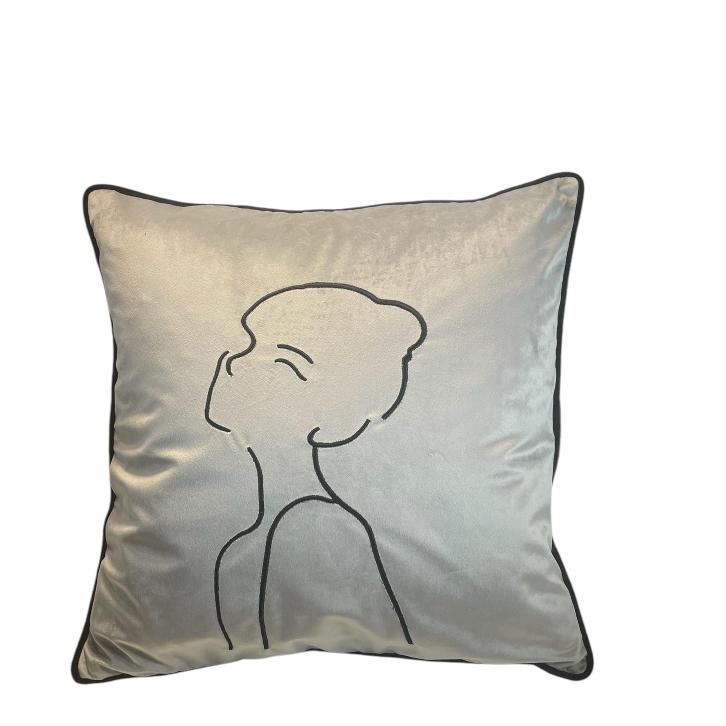 Velvet Embroidered Girl Throw Pillow Cover