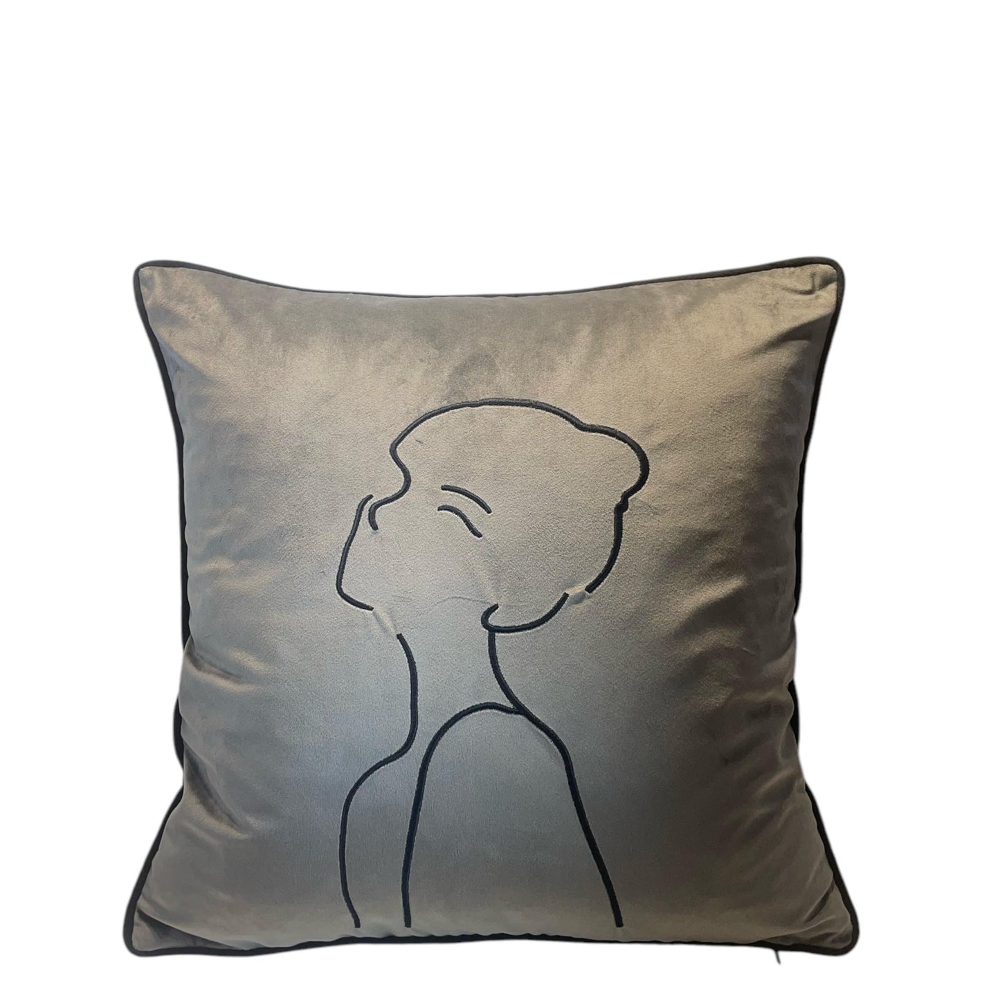 Velvet Embroidered Girl Throw Pillow Cover
