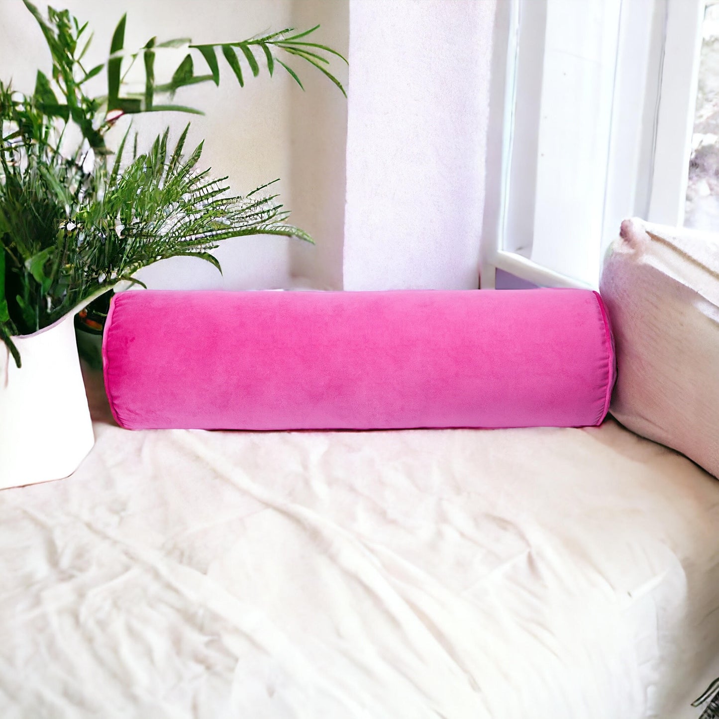 Pink Velvet Bolster Pillow Cover